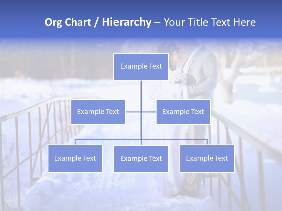 A Bride And Groom Standing On A Bridge In The Snow PowerPoint Template