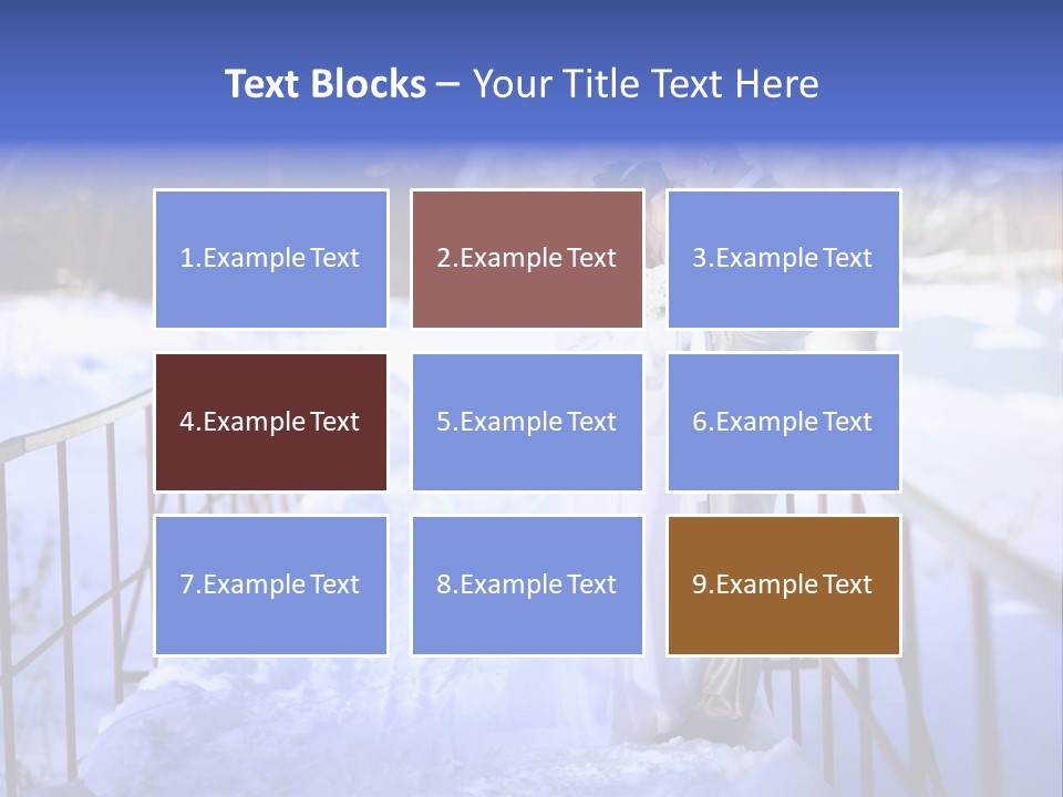 A Bride And Groom Standing On A Bridge In The Snow PowerPoint Template