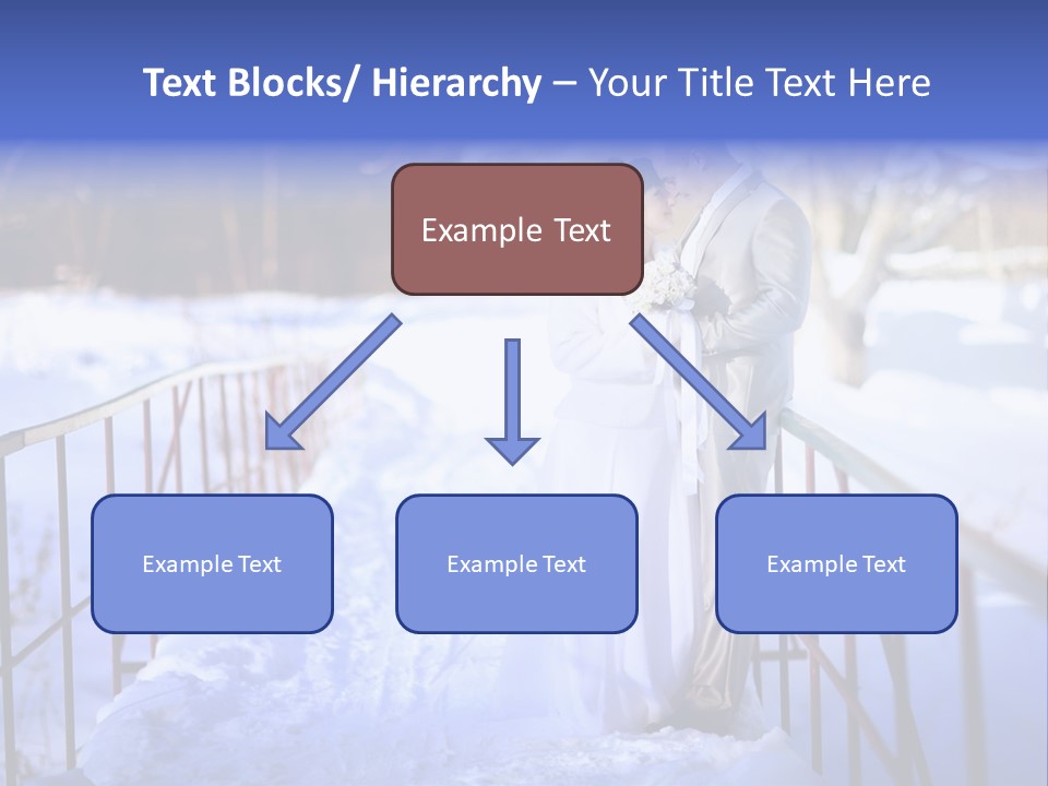 A Bride And Groom Standing On A Bridge In The Snow PowerPoint Template