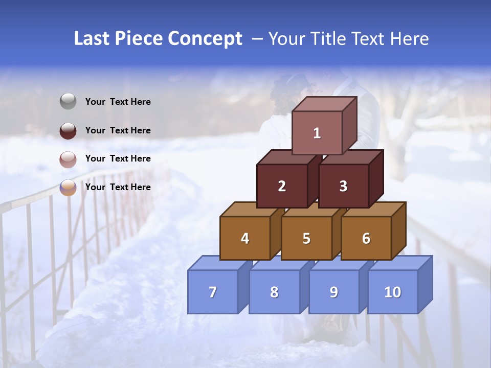 A Bride And Groom Standing On A Bridge In The Snow PowerPoint Template