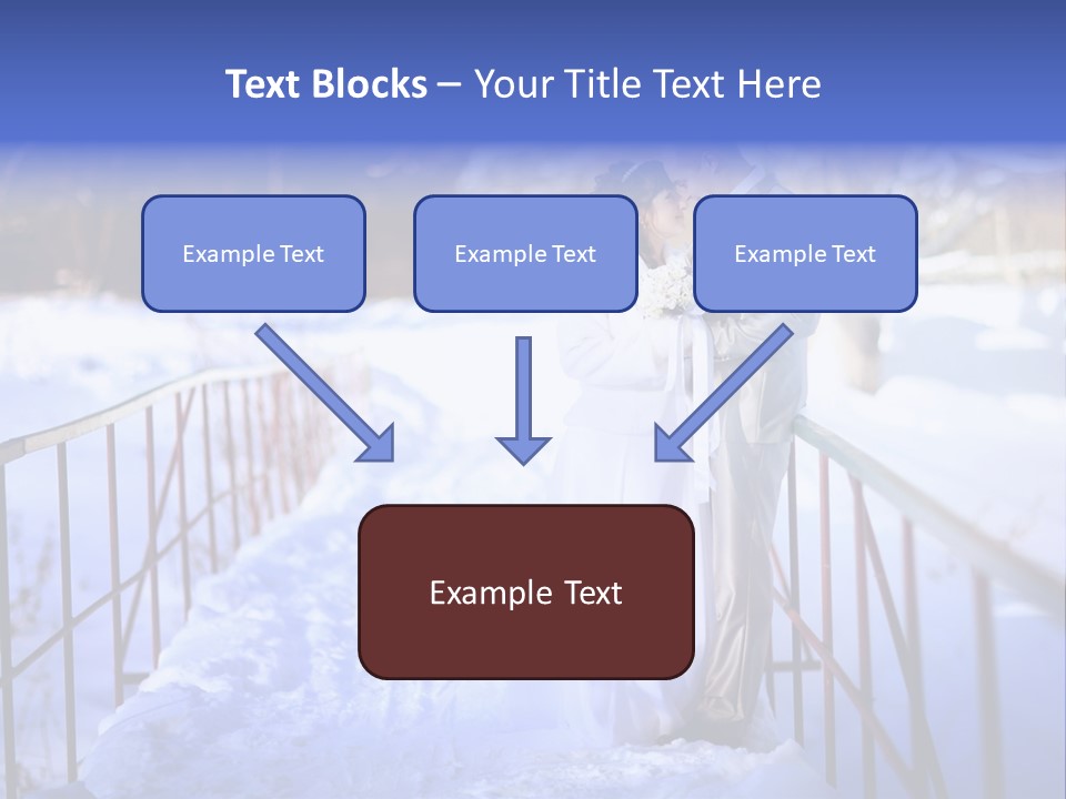 A Bride And Groom Standing On A Bridge In The Snow PowerPoint Template
