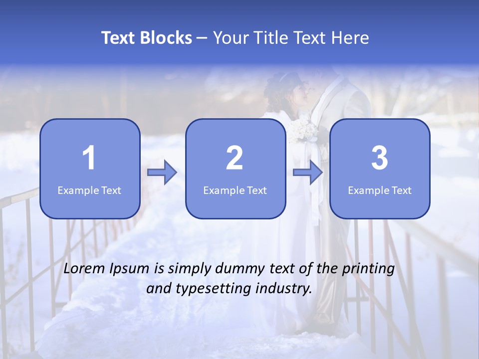 A Bride And Groom Standing On A Bridge In The Snow PowerPoint Template