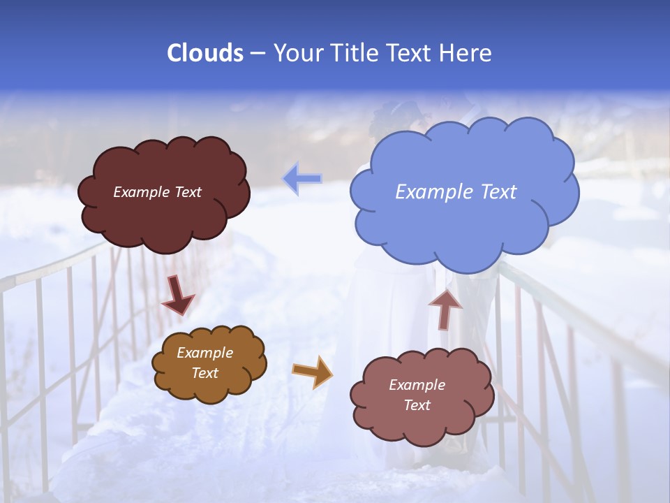 A Bride And Groom Standing On A Bridge In The Snow PowerPoint Template