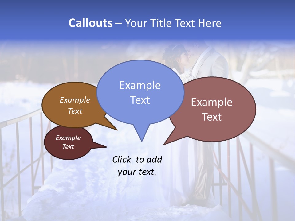 A Bride And Groom Standing On A Bridge In The Snow PowerPoint Template