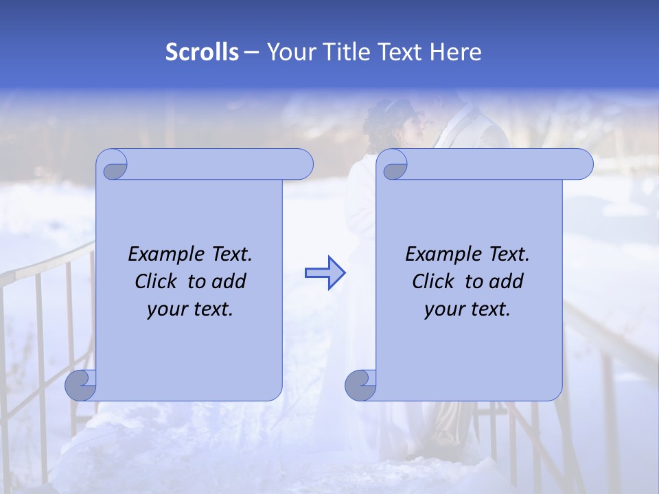 A Bride And Groom Standing On A Bridge In The Snow PowerPoint Template