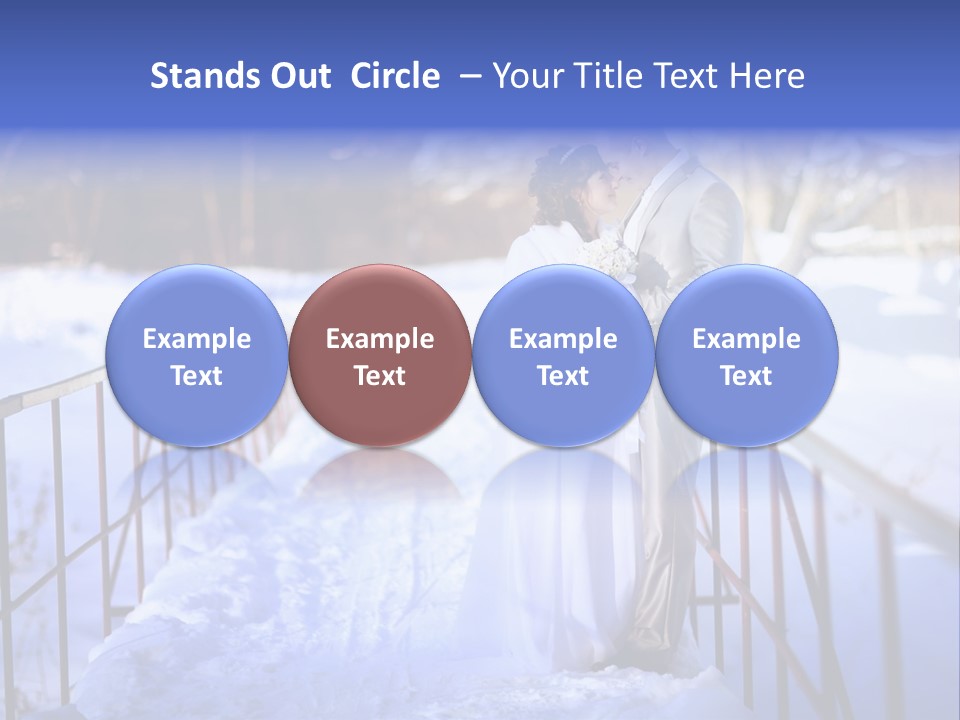 A Bride And Groom Standing On A Bridge In The Snow PowerPoint Template