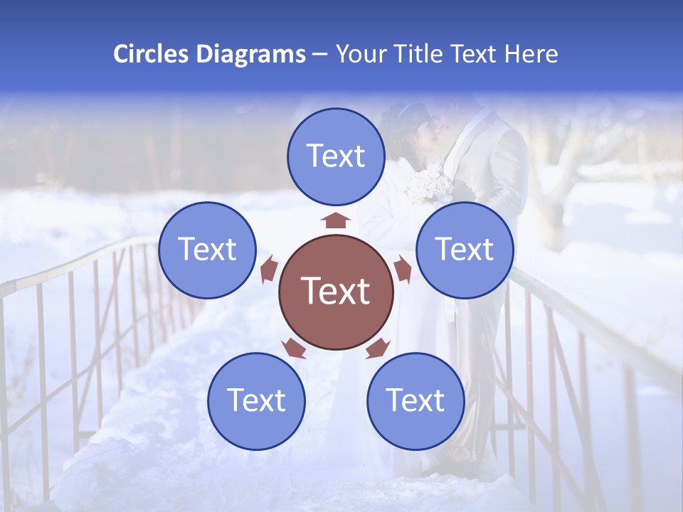 A Bride And Groom Standing On A Bridge In The Snow PowerPoint Template