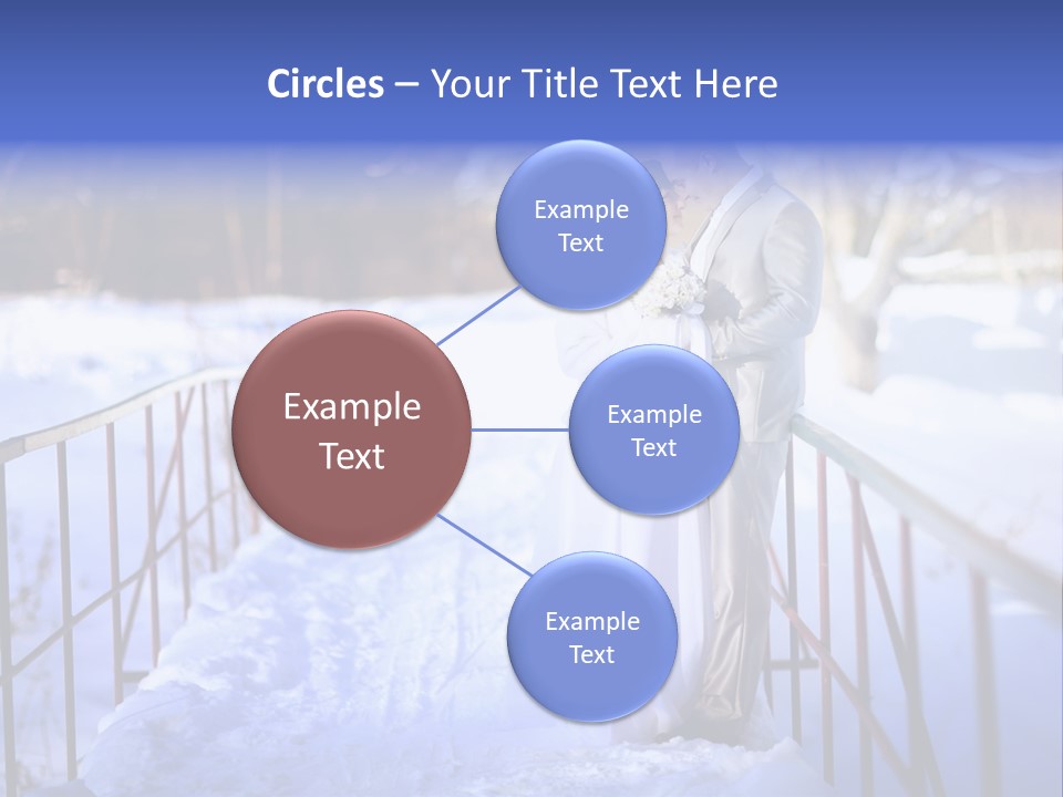A Bride And Groom Standing On A Bridge In The Snow PowerPoint Template