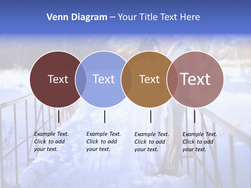 A Bride And Groom Standing On A Bridge In The Snow PowerPoint Template