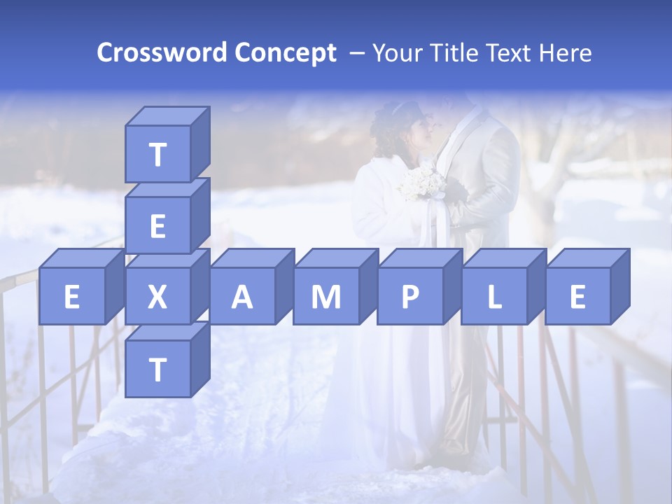 A Bride And Groom Standing On A Bridge In The Snow PowerPoint Template