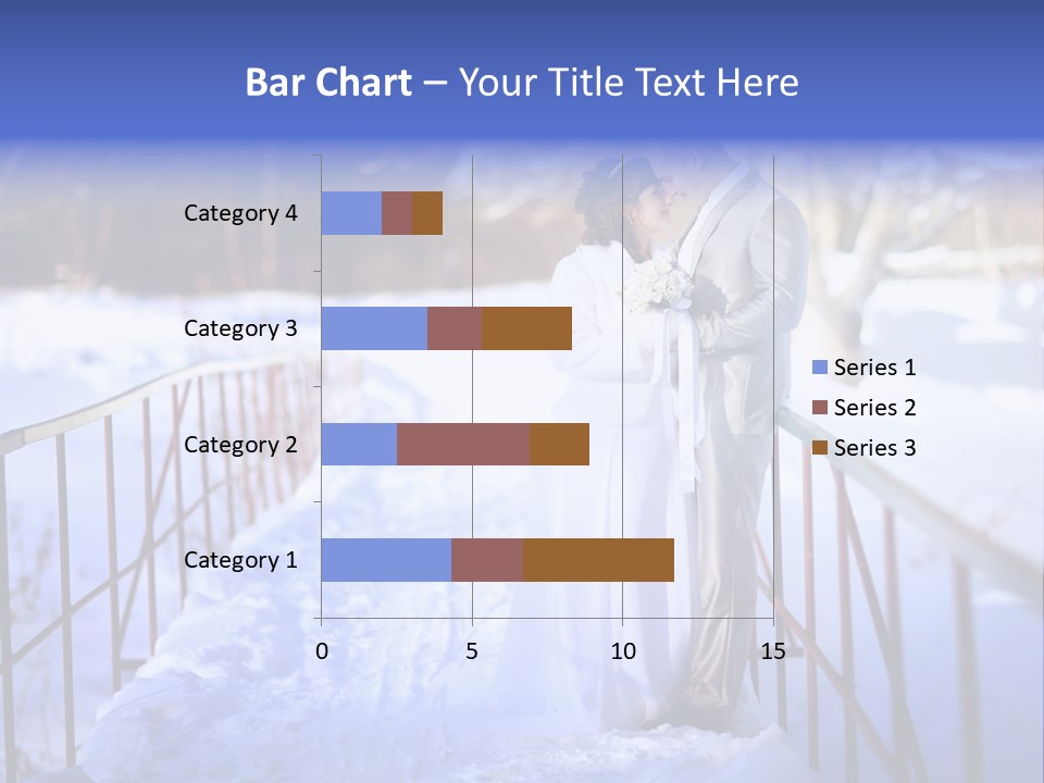 A Bride And Groom Standing On A Bridge In The Snow PowerPoint Template