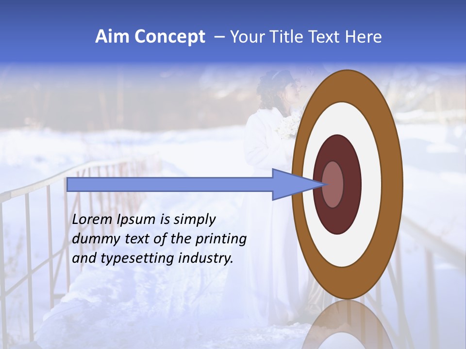 A Bride And Groom Standing On A Bridge In The Snow PowerPoint Template