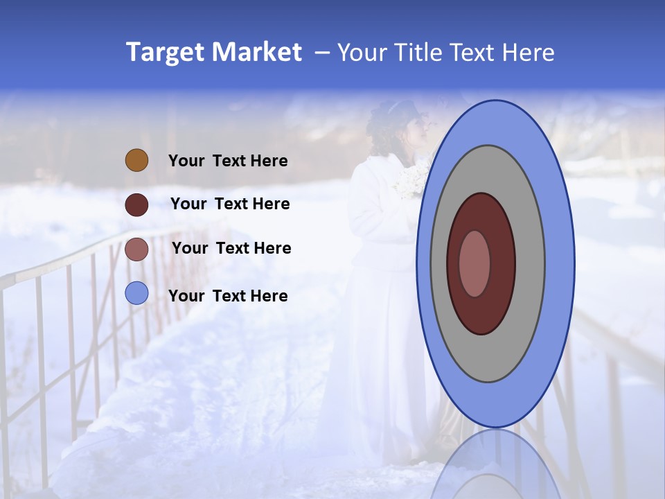 A Bride And Groom Standing On A Bridge In The Snow PowerPoint Template