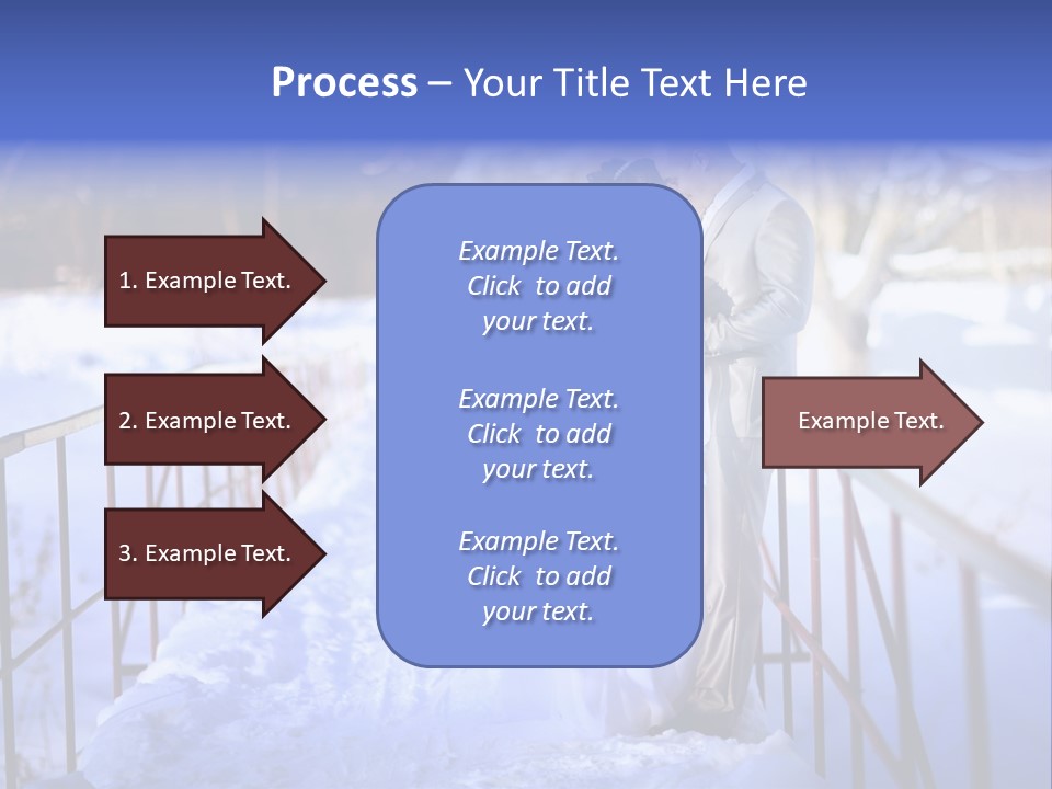 A Bride And Groom Standing On A Bridge In The Snow PowerPoint Template