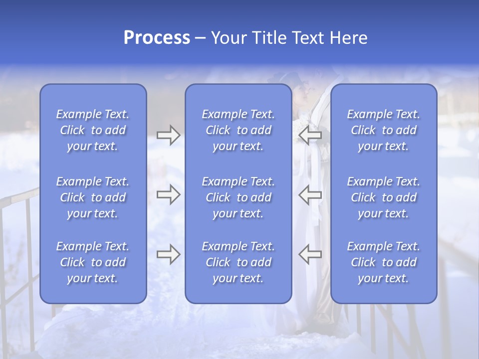 A Bride And Groom Standing On A Bridge In The Snow PowerPoint Template