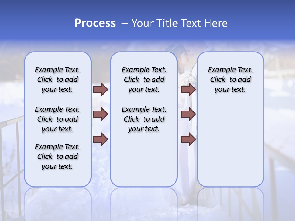 A Bride And Groom Standing On A Bridge In The Snow PowerPoint Template