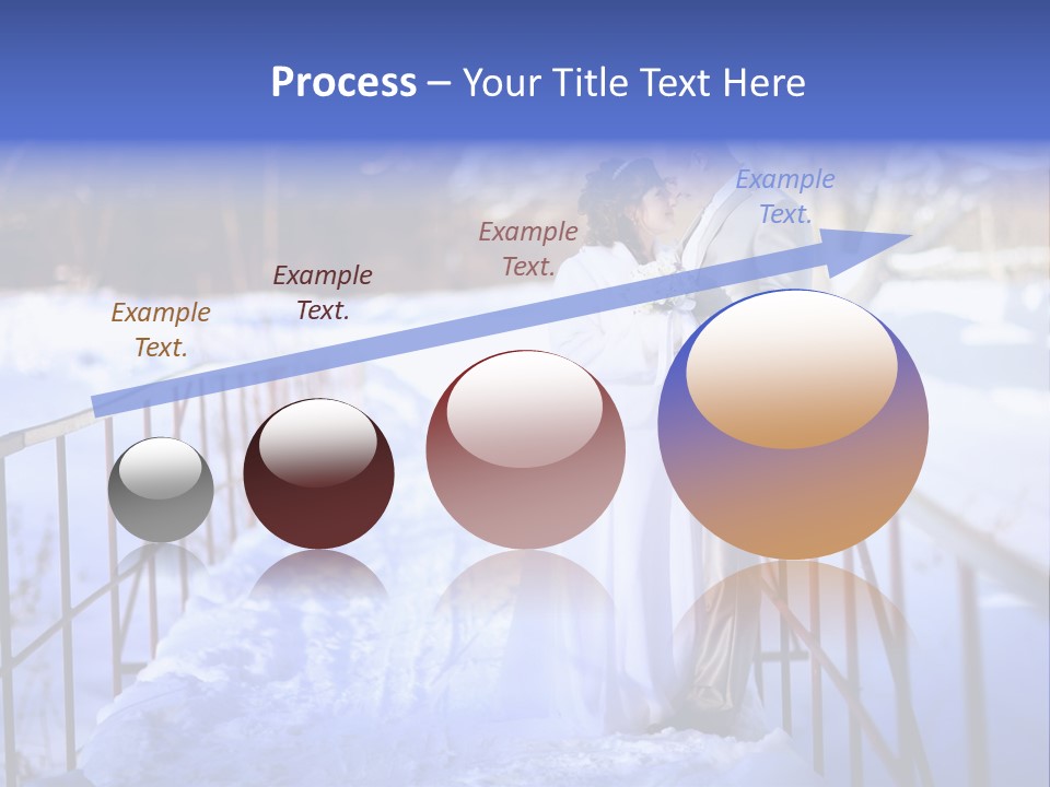 A Bride And Groom Standing On A Bridge In The Snow PowerPoint Template