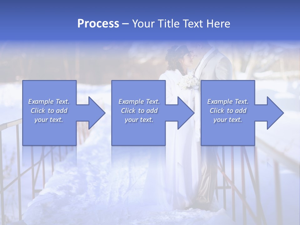 A Bride And Groom Standing On A Bridge In The Snow PowerPoint Template