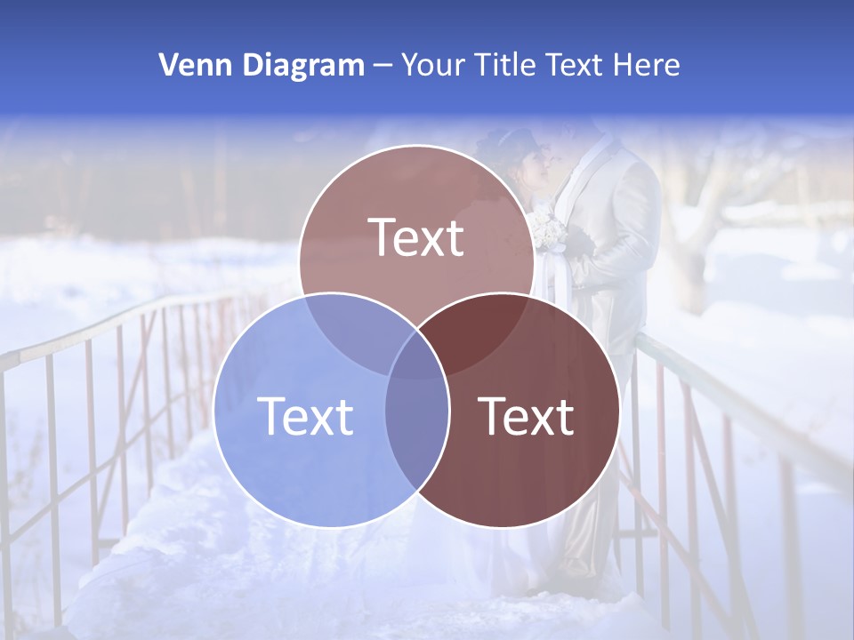 A Bride And Groom Standing On A Bridge In The Snow PowerPoint Template