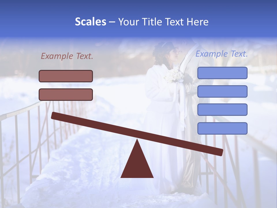 A Bride And Groom Standing On A Bridge In The Snow PowerPoint Template