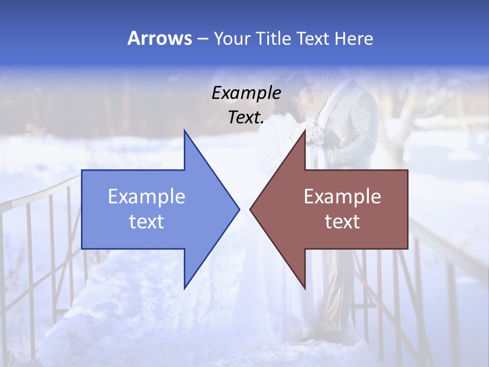 A Bride And Groom Standing On A Bridge In The Snow PowerPoint Template