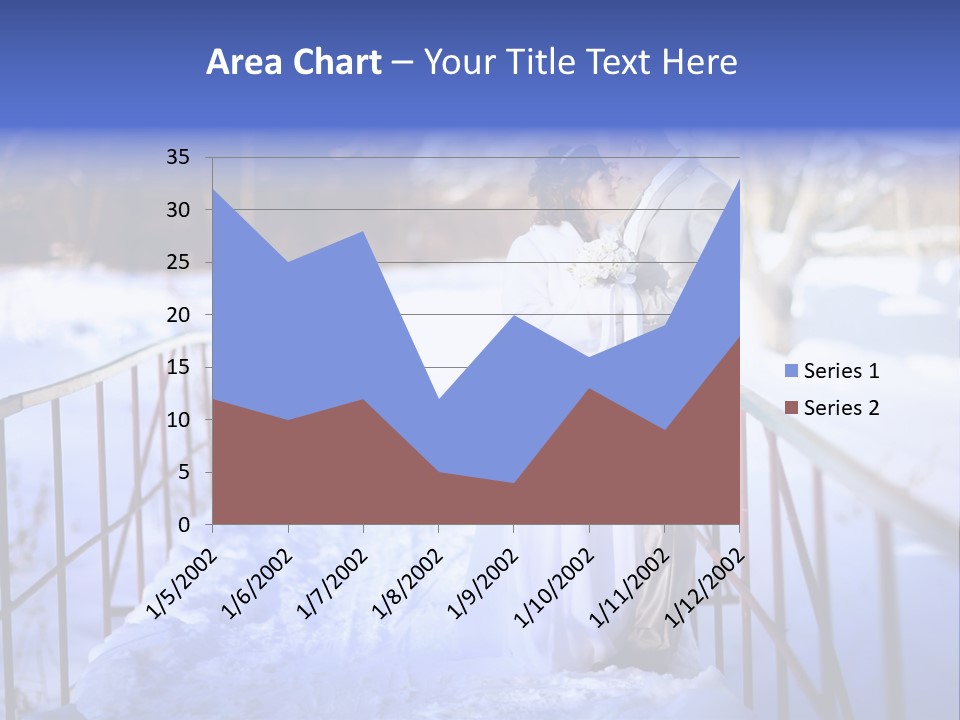 A Bride And Groom Standing On A Bridge In The Snow PowerPoint Template