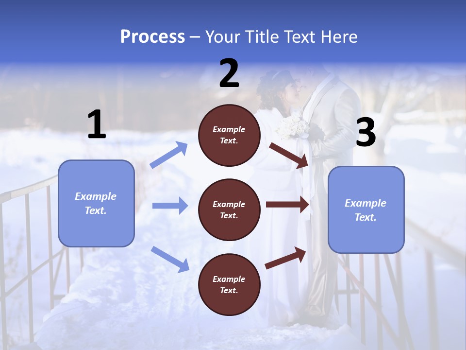 A Bride And Groom Standing On A Bridge In The Snow PowerPoint Template