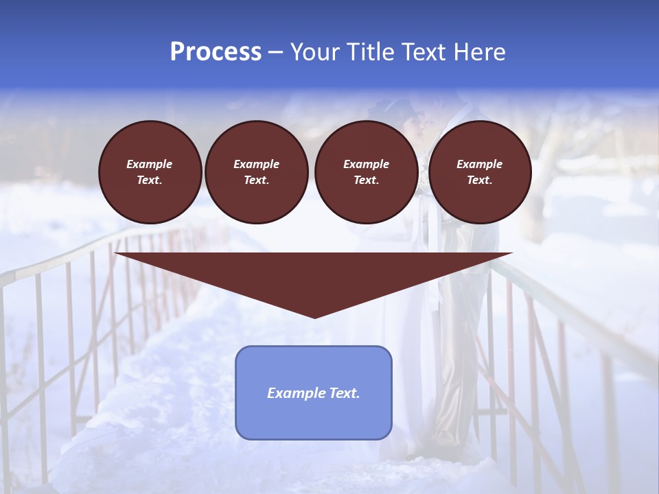 A Bride And Groom Standing On A Bridge In The Snow PowerPoint Template