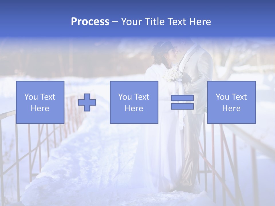 A Bride And Groom Standing On A Bridge In The Snow PowerPoint Template