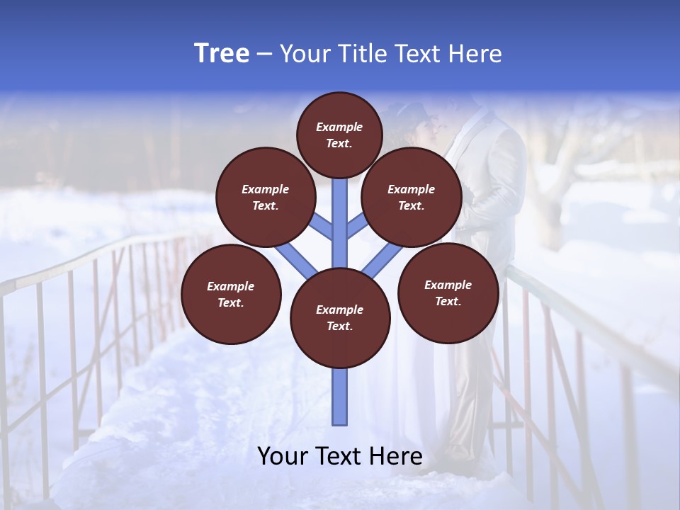 A Bride And Groom Standing On A Bridge In The Snow PowerPoint Template