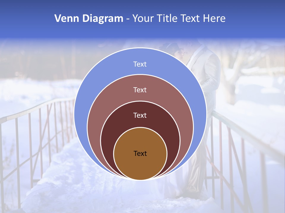 A Bride And Groom Standing On A Bridge In The Snow PowerPoint Template