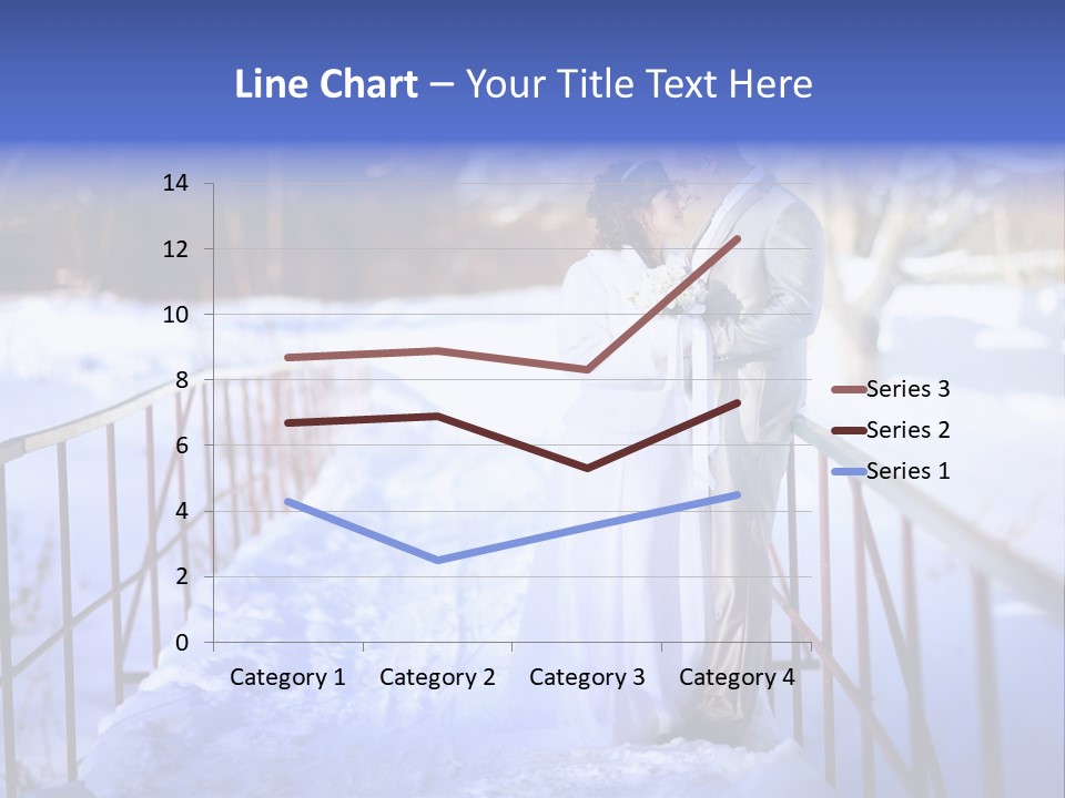 A Bride And Groom Standing On A Bridge In The Snow PowerPoint Template