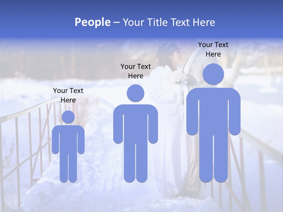 A Bride And Groom Standing On A Bridge In The Snow PowerPoint Template