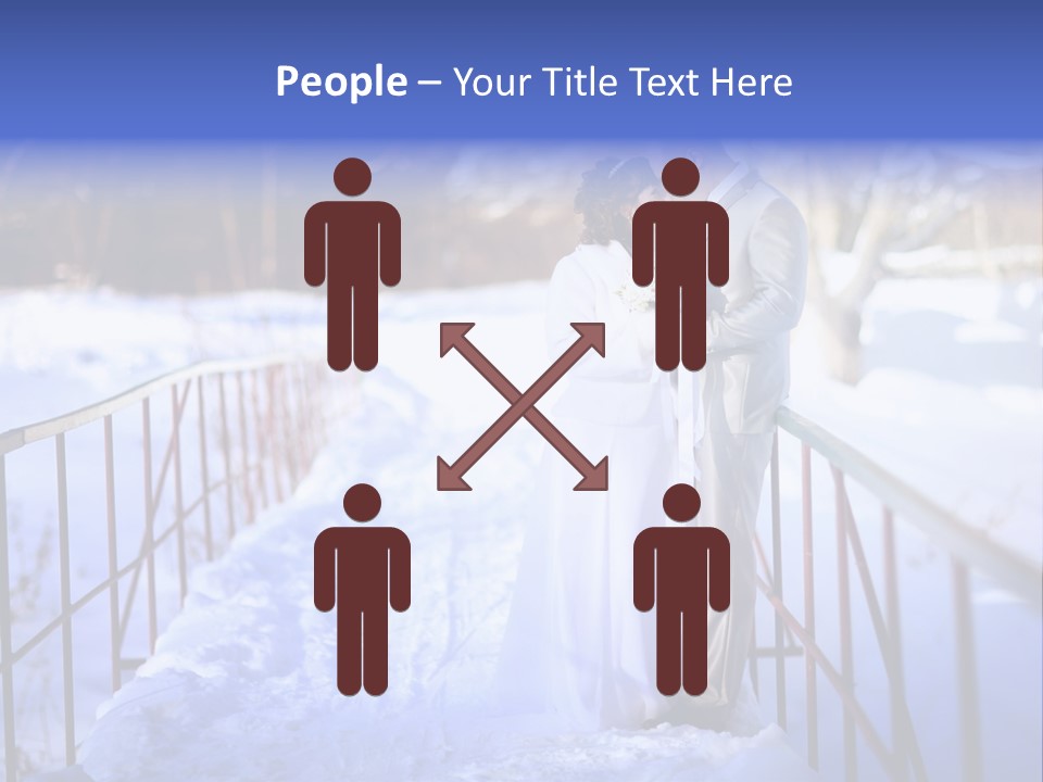 A Bride And Groom Standing On A Bridge In The Snow PowerPoint Template