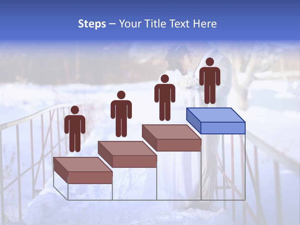 A Bride And Groom Standing On A Bridge In The Snow PowerPoint Template