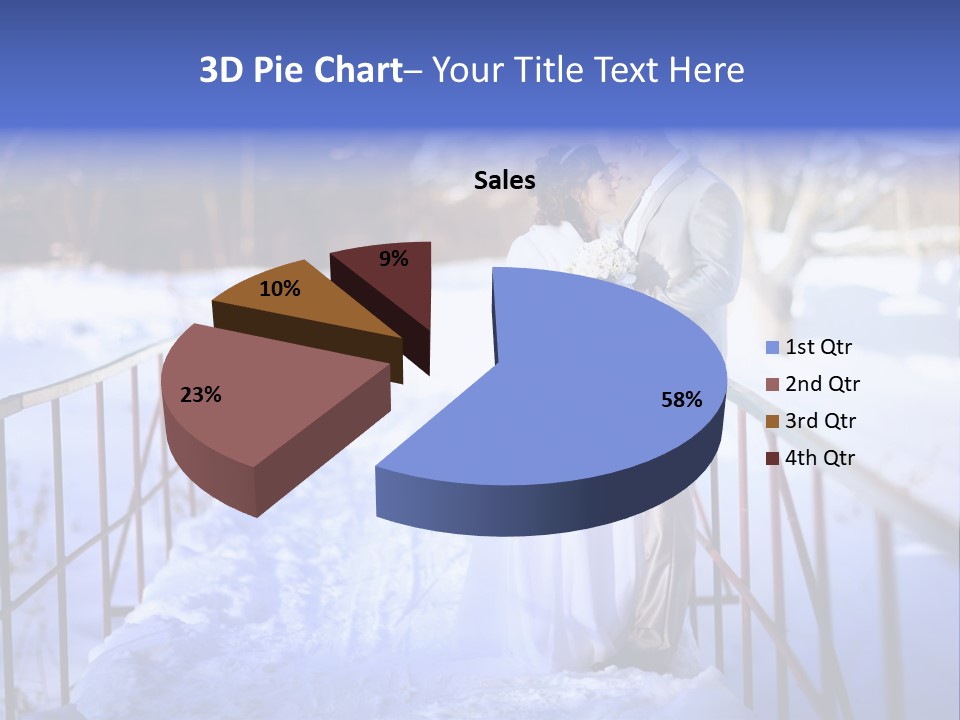 A Bride And Groom Standing On A Bridge In The Snow PowerPoint Template