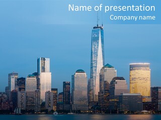 Lower Manhattan Night Construction PowerPoint Template