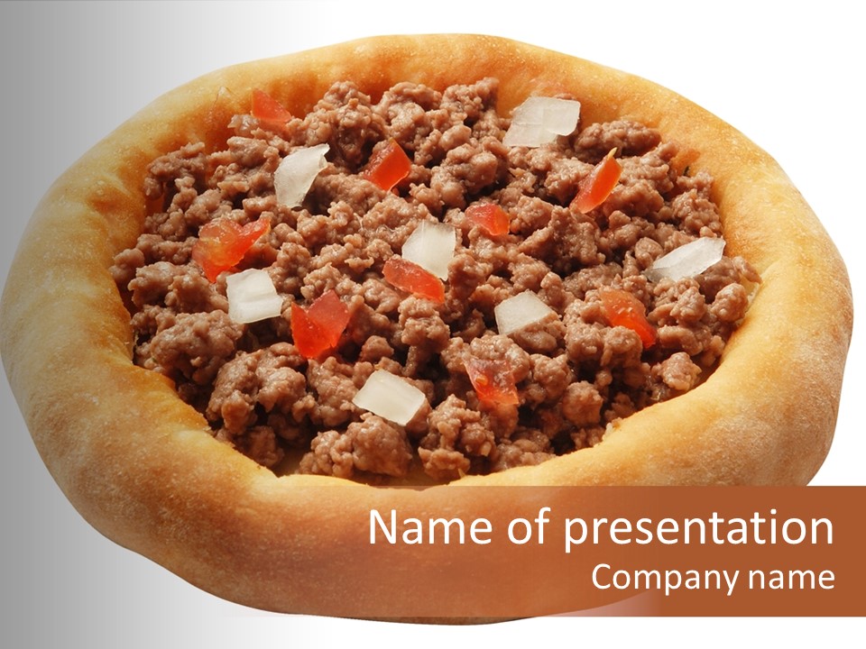 A Pizza With Meat And Onions On A White Background PowerPoint Template