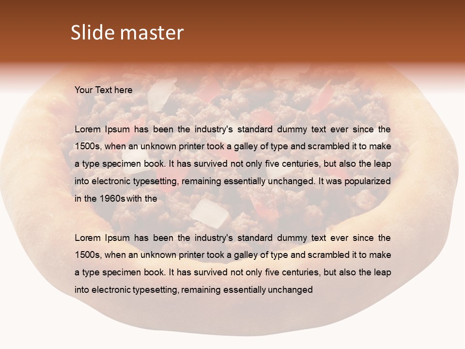 A Pizza With Meat And Onions On A White Background PowerPoint Template