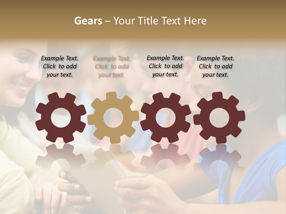 A Group Of People Sitting At A Table With A Tablet PowerPoint Template