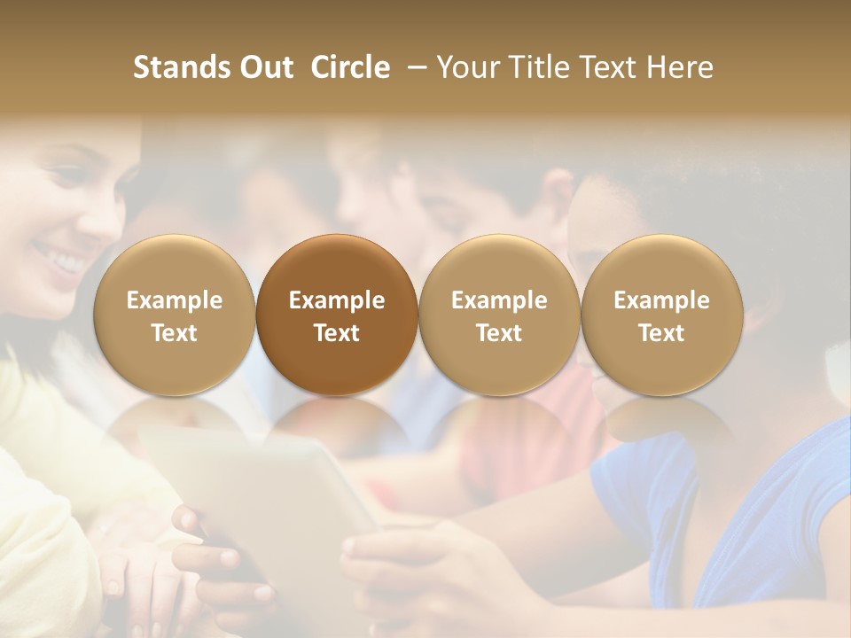 A Group Of People Sitting At A Table With A Tablet PowerPoint Template