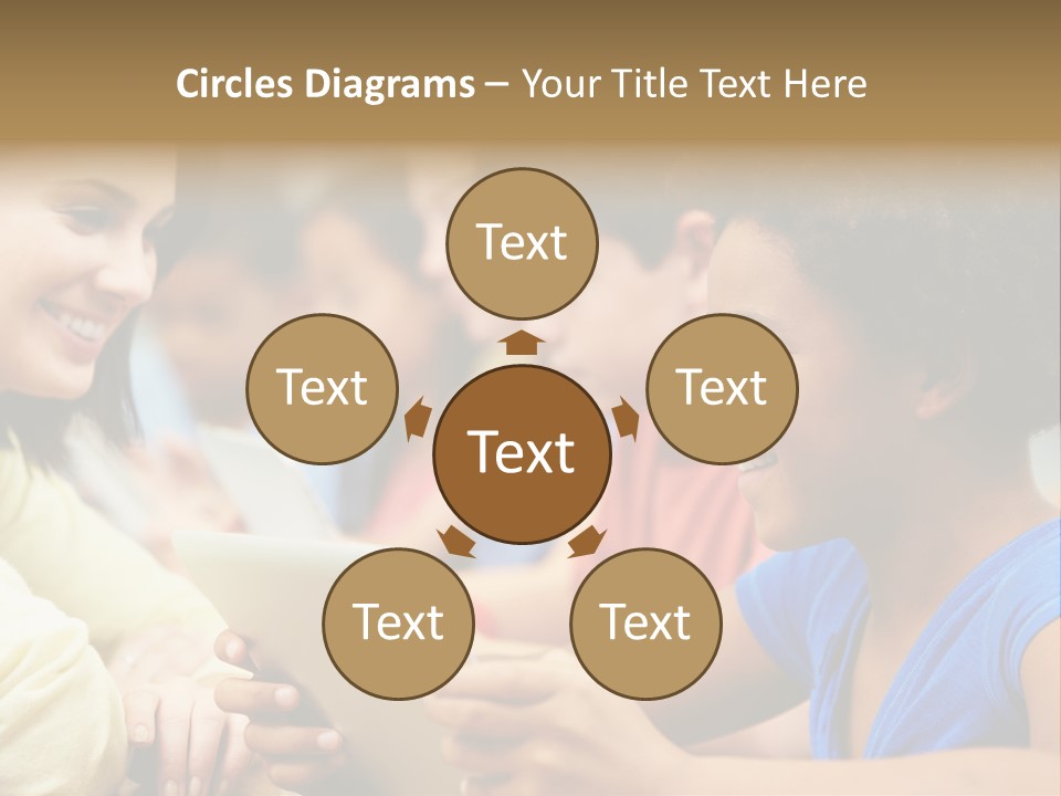 A Group Of People Sitting At A Table With A Tablet PowerPoint Template