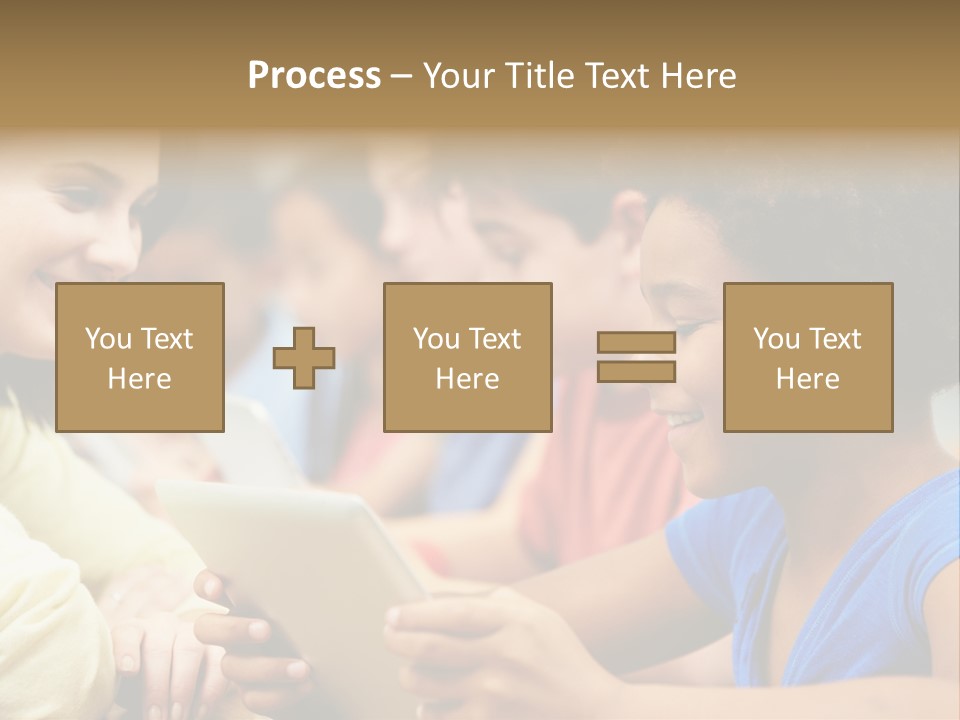 A Group Of People Sitting At A Table With A Tablet PowerPoint Template