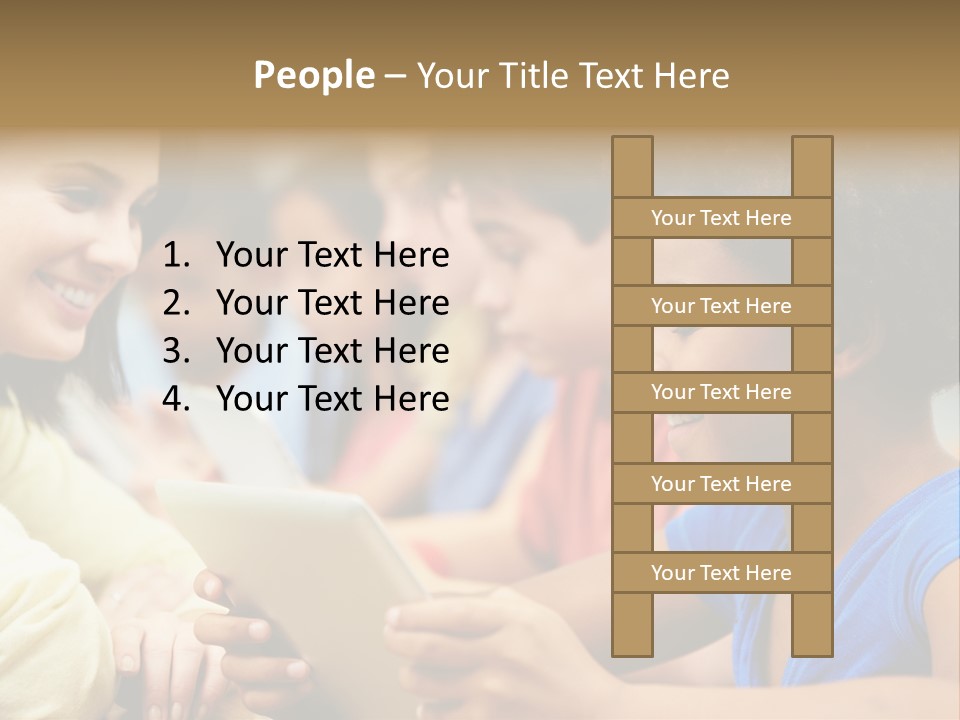 A Group Of People Sitting At A Table With A Tablet PowerPoint Template