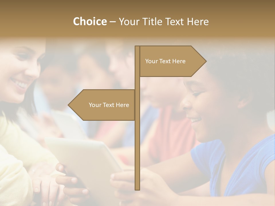 A Group Of People Sitting At A Table With A Tablet PowerPoint Template