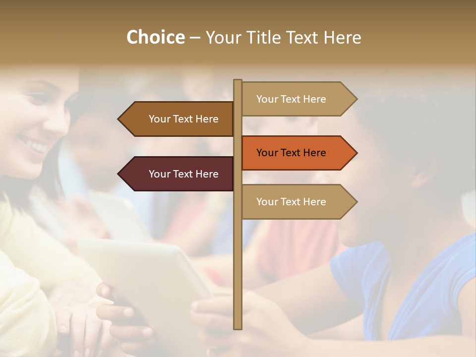A Group Of People Sitting At A Table With A Tablet PowerPoint Template