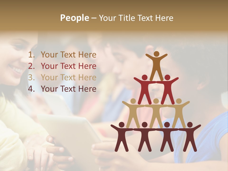 A Group Of People Sitting At A Table With A Tablet PowerPoint Template