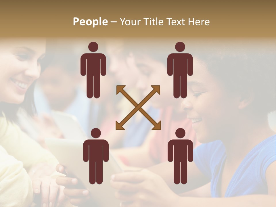 A Group Of People Sitting At A Table With A Tablet PowerPoint Template