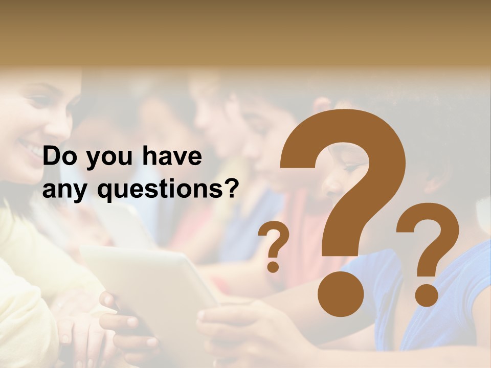 A Group Of People Sitting At A Table With A Tablet PowerPoint Template