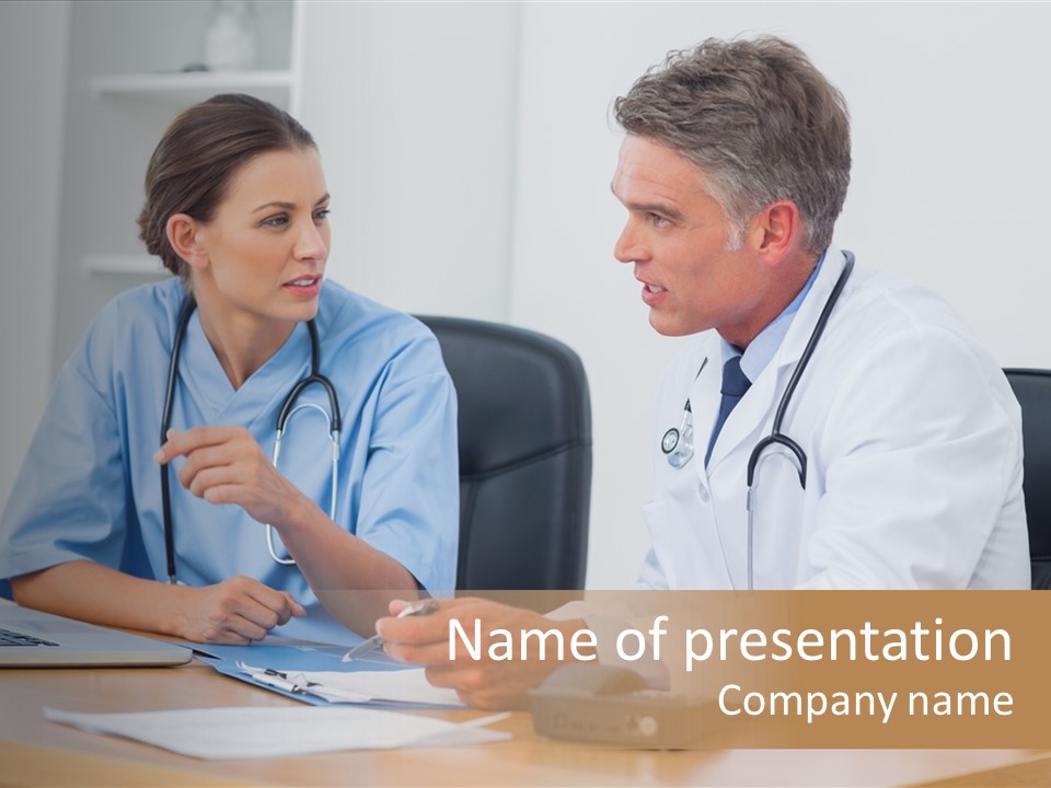 Nurse Pointing Desk PowerPoint Template